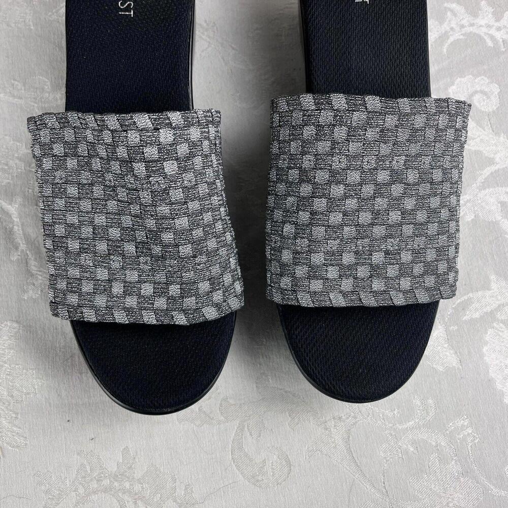 Nine West Womens Shoes Size 8.5 Silver Metaalic Textile Fabric Slide Wedge Heel - Picture 7 of 13